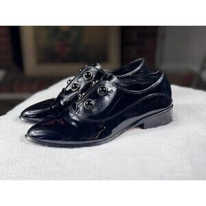 Antonio Melani Black Patent Leather Studded Loafers Women’s Size 6 M Pointed Toe